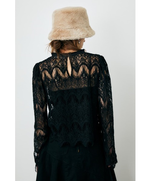 MOUSSY（マウジー）の「SCALLOPED LACE トップス（Tシャツ/カットソー・レディース・ブラック/アイボリー・FREE）」の5枚目の写真