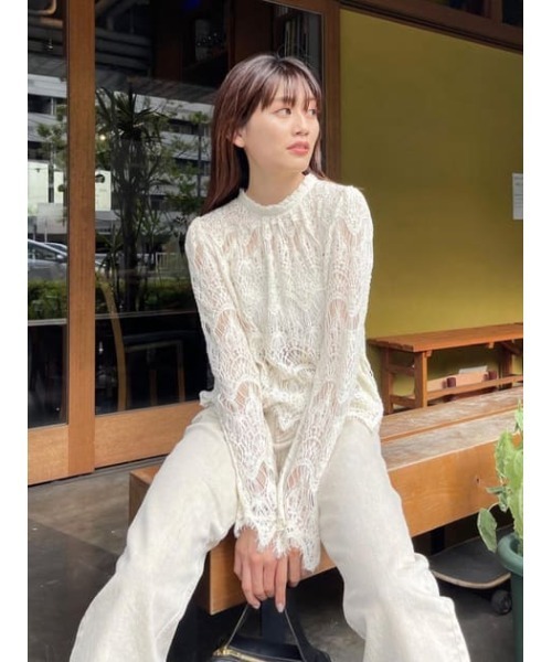 MOUSSY（マウジー）の「SCALLOPED LACE トップス（Tシャツ/カットソー・レディース・ブラック/アイボリー・FREE）」の14枚目の写真