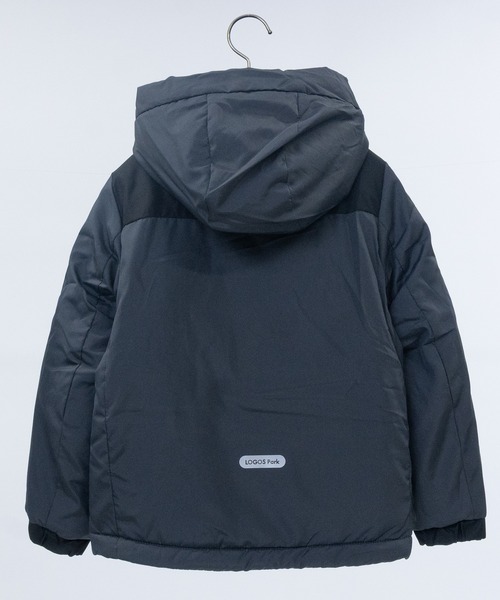 青いロゴ入りフード付きジャケット セール】ヘビーウェイト フード付き ショート ダウンジャケット