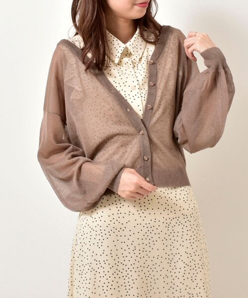 MAJESTIC LEGON（マジェスティックレゴン）の「キラキラVネックカーディガン（ニット/セーター・レディース・ブラウン/ブラック/アイボリー・MEDIUM）」の7枚目の写真