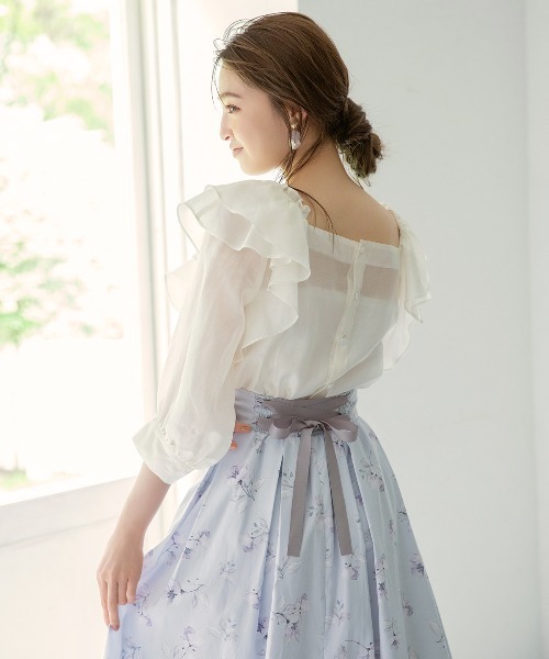 WILLSELECTION（ウィルセレクション）の「ラインポピーバックレースアップスカート（スカート・レディース・ベージュ/ラベンダー・MEDIUM）」の6枚目の写真