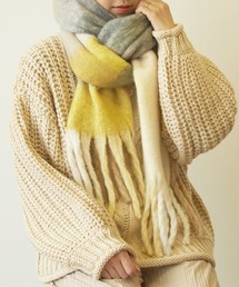 【Mayree】ボリュームフリンジチェック柄マフラー