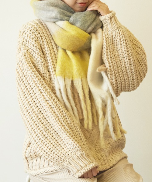 Mayree（メイリー）の「【Mayree】ボリュームフリンジチェック柄マフラー（マフラー・レディース・パープル/イエロー/グリーン・FREE）」の18枚目の写真