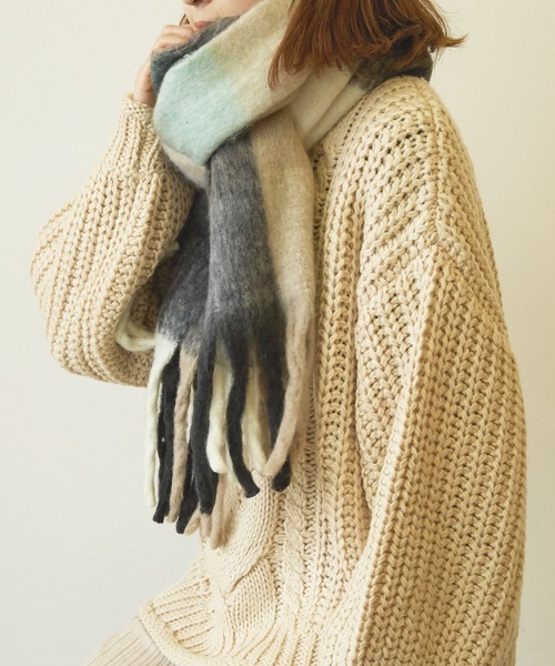 Mayree（メイリー）の「【Mayree】ボリュームフリンジチェック柄マフラー（マフラー・レディース・パープル/イエロー/グリーン・FREE）」の21枚目の写真