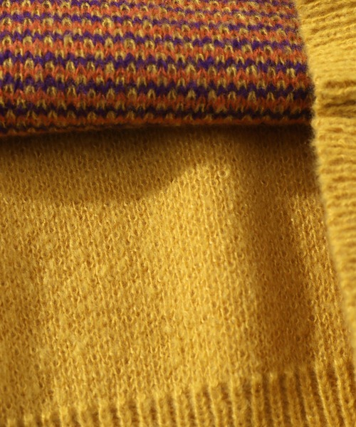 HOOK（フック）の「【HOOK】レトロ調古着風パッチワーク刺繍ニット（ニット/セーター・メンズ・ネイビー/イエロー・M/L/XL/XXL）」の7枚目の写真