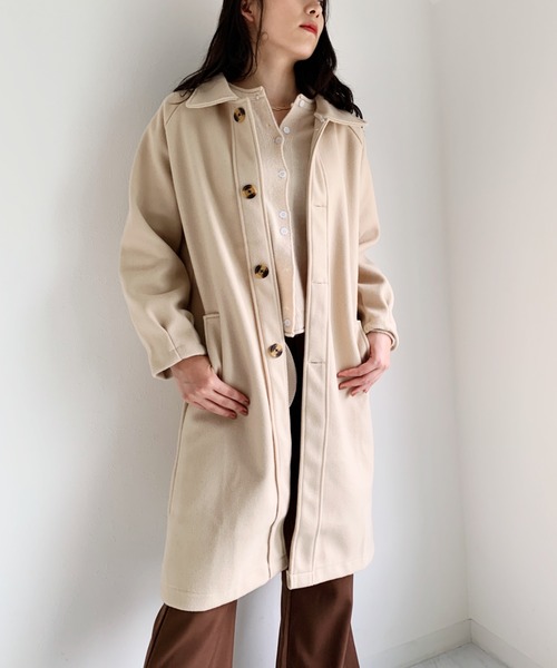 CLEA（クレア）の「ステンカラーロングコート（チェスターコート・レディース・アイボリー/ブラック・FREE）」の7枚目の写真