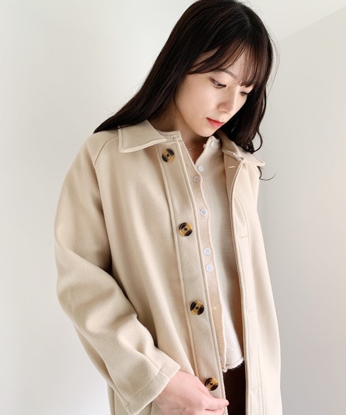 CLEA（クレア）の「ステンカラーロングコート（チェスターコート・レディース・アイボリー/ブラック・FREE）」の4枚目の写真