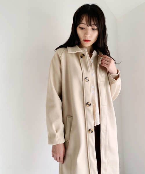 CLEA（クレア）の「ステンカラーロングコート（チェスターコート・レディース・アイボリー/ブラック・FREE）」の5枚目の写真