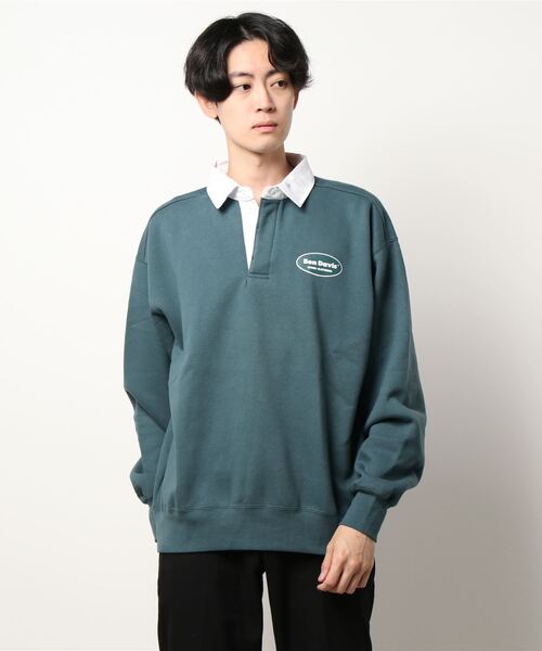 BEN DAVIS(ベンデイビス)の「【BEN DAVIS/ベンデイビス】裏起毛 クレリック 襟付き ラガー バックプリント スウェットトレーナー(スウェット・メンズ・グリーン/ブラック/ベージュ・LARGE/MEDIUM/X-LARGE)」の3枚目の写真
