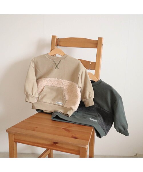 BREEZE by yumi.(ブリーズバイユミ)の「WEB限定 ボア切り替えトレーナー【BREEZE by yumi.】(スウェット・キッズ・ブラウン/ネイビー/カーキ/ベージュ・120/100/130/110/140/80/90)」の6枚目の写真