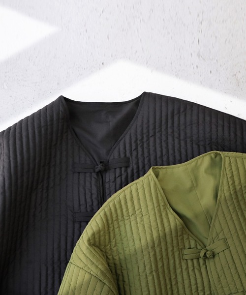antiqua(アンティカ)の「キルティングチャイナジャケット(ノーカラージャケット・メンズ・ブラック/カーキ・FREE)」の16枚目の写真