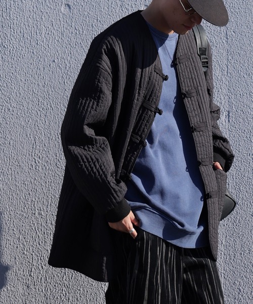 antiqua(アンティカ)の「キルティングチャイナジャケット(ノーカラージャケット・メンズ・ブラック/カーキ・FREE)」の9枚目の写真