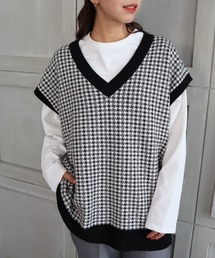 moment+ | 【2021A/W New Arrival】12G ジャガード編み Vネックラフサイズニットベスト(ニット/セーター)