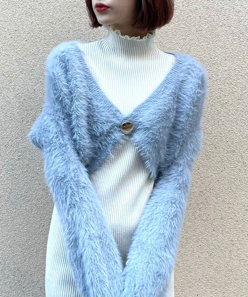 Crea titty&Co. PETIT（クレアティティーアンドコープチ）の「【Crea titty&Co.PETIT】ふわふわシャギーショートカーデトップス（カーディガン/ボレロ・レディース・グリーン/グレー・FREE）」の2枚目の写真