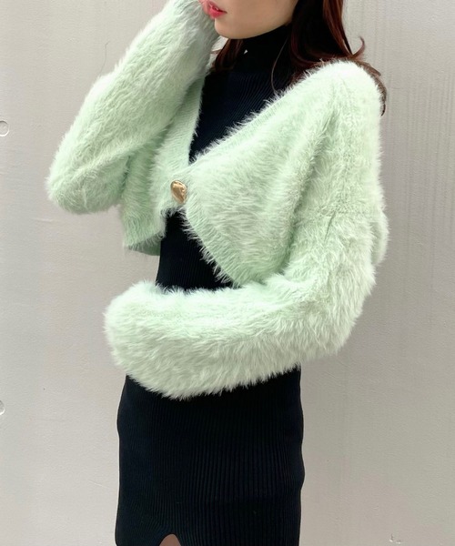 Crea titty&Co. PETIT（クレアティティーアンドコープチ）の「【Crea titty&Co.PETIT】ふわふわシャギーショートカーデトップス（カーディガン/ボレロ・レディース・グリーン/グレー・FREE）」の5枚目の写真
