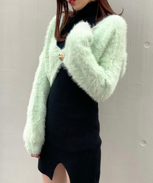 Crea titty&Co. PETIT（クレアティティーアンドコープチ）の「【Crea titty&Co.PETIT】ふわふわシャギーショートカーデトップス（カーディガン/ボレロ・レディース・グリーン/グレー・FREE）」の4枚目の写真