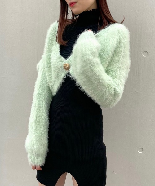 Crea titty&Co. PETIT（クレアティティーアンドコープチ）の「【Crea titty&Co.PETIT】ふわふわシャギーショートカーデトップス（カーディガン/ボレロ・レディース・グリーン/グレー・FREE）」の3枚目の写真