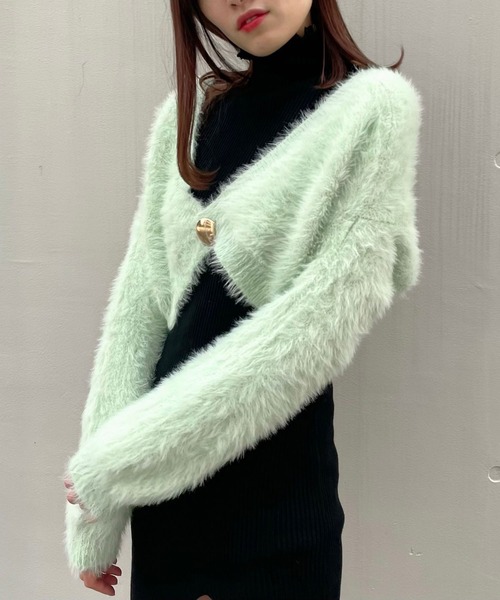 Crea titty&Co. PETIT（クレアティティーアンドコープチ）の「【Crea titty&Co.PETIT】ふわふわシャギーショートカーデトップス（カーディガン/ボレロ・レディース・グリーン/グレー・FREE）」の7枚目の写真