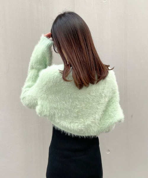 Crea titty&Co. PETIT（クレアティティーアンドコープチ）の「【Crea titty&Co.PETIT】ふわふわシャギーショートカーデトップス（カーディガン/ボレロ・レディース・グリーン/グレー・FREE）」の6枚目の写真