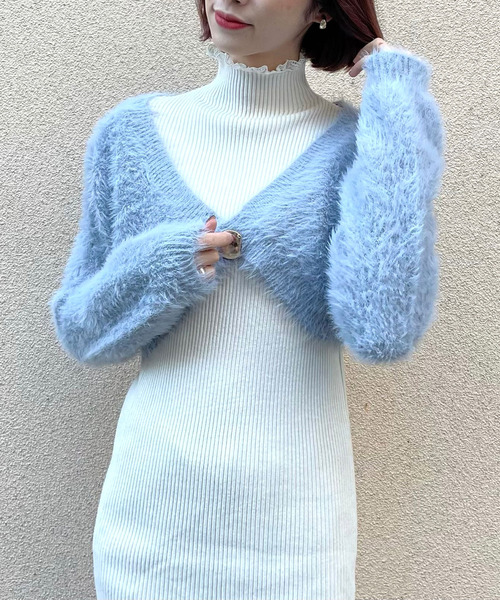 Crea titty&Co. PETIT（クレアティティーアンドコープチ）の「【Crea titty&Co.PETIT】ふわふわシャギーショートカーデトップス（カーディガン/ボレロ・レディース・グリーン/グレー・FREE）」の11枚目の写真