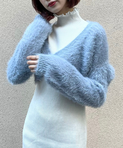 Crea titty&Co. PETIT（クレアティティーアンドコープチ）の「【Crea titty&Co.PETIT】ふわふわシャギーショートカーデトップス（カーディガン/ボレロ・レディース・グリーン/グレー・FREE）」の10枚目の写真