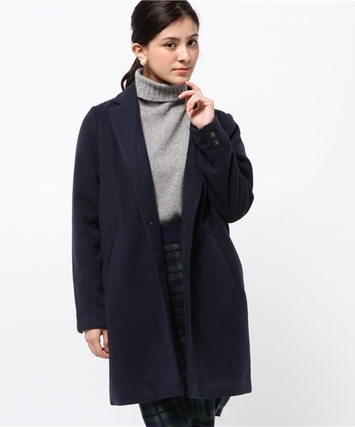 DISCOAT（ディスコート）の「【Discoat】フェイクウールチェスターコート（チェスターコート・レディース・キャメル/ネイビー・MEDIUM/LARGE）」の2枚目の写真