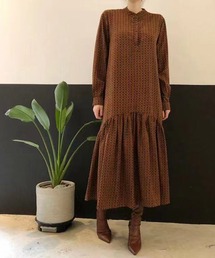 小紋柄スモックロングワンピース