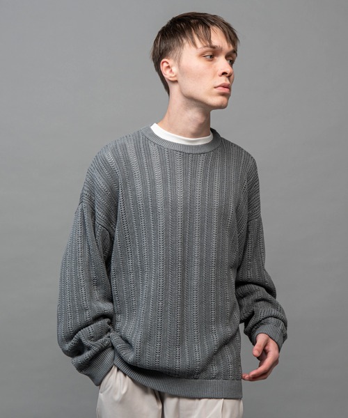 MR.OLIVE（ミスターオリーブ）の「オープンワーク ウォッシャブルニット / クルーネック セーター（ニット/セーター・メンズ・ブラック/グレー/ベージュ・LARGE/MEDIUM/SMALL）」の12枚目の写真