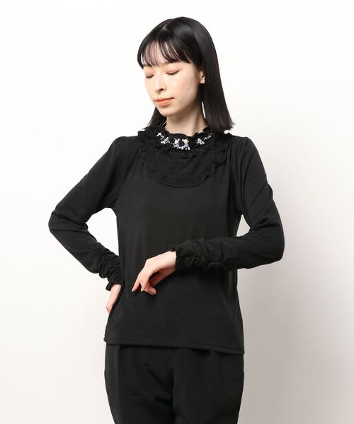 axes femme（アクシーズファム）の「バラフリルスタンドインナー（Tシャツ/カットソー・レディース・ブラック/キナリ/ピンク・FREE）」の3枚目の写真