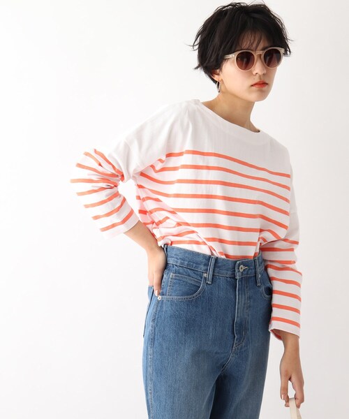 Lady Paris 　ボーダー　カットソー　バスクT ブラック ホワイト トップス ボーダー カットソー レディース ロンT オーバーサイズ