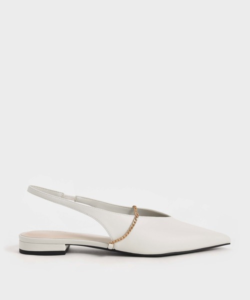 CHARLES & KEITH(チャールズ & キース)の「チェーンリンクスリングバック バレリーナフラット / Chain-Link Slingback Ballerina Flats(バレエシューズ・レディース・ブラック/オフホワイト・23cm/23.5cm/24.5cm/25cm/25.5cm/22.5cm)」の2枚目の写真