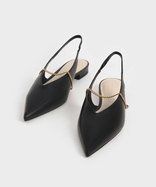 CHARLES & KEITH(チャールズ & キース)の「チェーンリンクスリングバック バレリーナフラット / Chain-Link Slingback Ballerina Flats(バレエシューズ・レディース・ブラック/オフホワイト・23cm/23.5cm/24.5cm/25cm/25.5cm/22.5cm)」の11枚目の写真