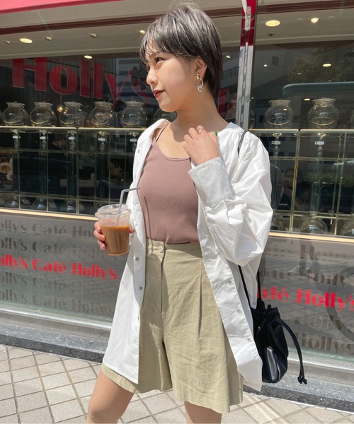 StyleSea（スタイルシー）の「コットンリネンツータックハーフパンツ（その他パンツ・レディース・ホワイト/オリーブ・MEDIUM）」の6枚目の写真