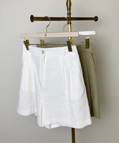 StyleSea（スタイルシー）の「コットンリネンツータックハーフパンツ（その他パンツ・レディース・ホワイト/オリーブ・MEDIUM）」の10枚目の写真