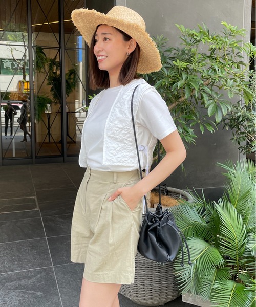 StyleSea（スタイルシー）の「コットンリネンツータックハーフパンツ（その他パンツ・レディース・ホワイト/オリーブ・MEDIUM）」の15枚目の写真