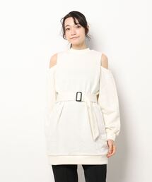 スウェット肩開きベルト付チュニックトップス
