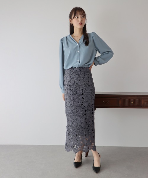 BLUEEAST（ブルーイースト）の「フラワーレースタイトスカート（スカート・レディース・ブラック/ブルー/アイボリー/チャコールグレー/カーキ/モカ/ホワイト/ベージュ/ピンク/ネイビー/ピンクベージュ・MEDIUM/LARGE）」の19枚目の写真