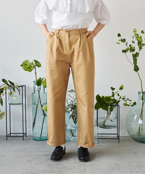 Libra Cue(リブラ キュー)の「”ベーシックチノパンツ” すっきりシルエットの定番チノボトム、トップスを選ばずオールシーズン着用可(チノパンツ・レディース・ベージュ/ネイビー・FREE)」の11枚目の写真