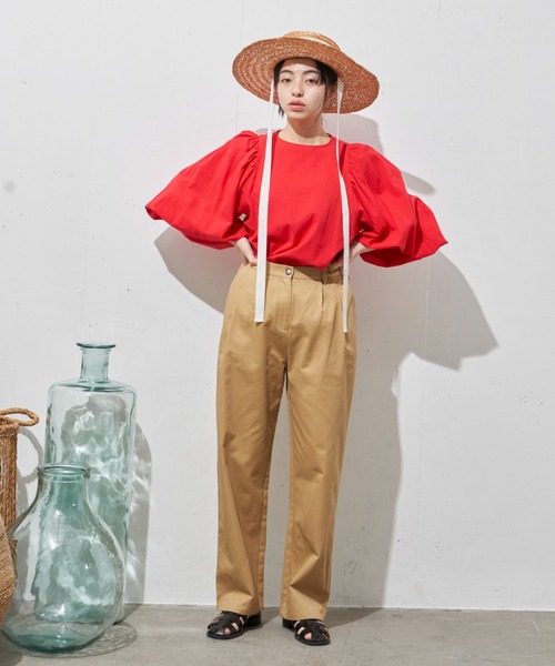 Libra Cue(リブラ キュー)の「”ベーシックチノパンツ” すっきりシルエットの定番チノボトム、トップスを選ばずオールシーズン着用可(チノパンツ・レディース・ベージュ/ネイビー・FREE)」の16枚目の写真