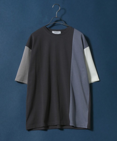 ANPAS(アンパス)の「Cardboard Knit Color Switching Design T-shirt/ダンボールニット 切り替え Tシャツ(Tシャツ/カットソー・メンズ・ホワイト系その他2/ベージュ系その他/ブラック系その他2/ブルー系その他/ホワイト系その他/ブラック系その他・L/LL/M)」の1枚目の写真
