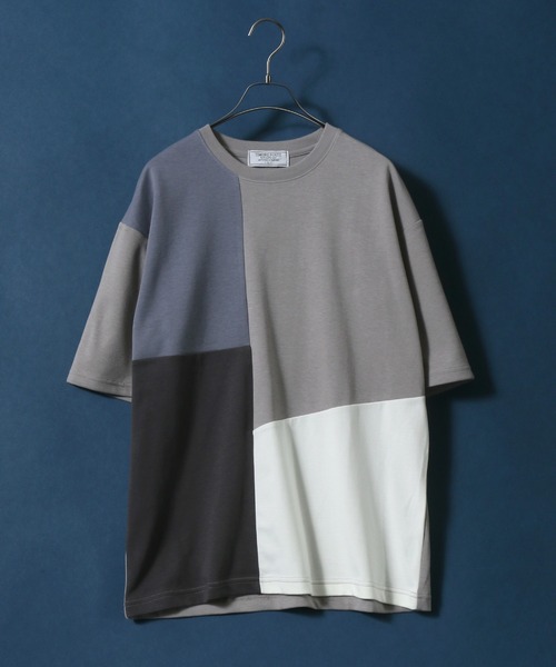 ANPAS(アンパス)の「Cardboard Knit Color Switching Design T-shirt/ダンボールニット 切り替え Tシャツ(Tシャツ/カットソー・メンズ・ホワイト系その他2/ベージュ系その他/ブラック系その他2/ブルー系その他/ホワイト系その他/ブラック系その他・L/LL/M)」の2枚目の写真