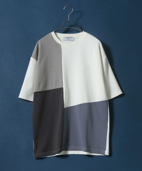 ANPAS(アンパス)の「Cardboard Knit Color Switching Design T-shirt/ダンボールニット 切り替え Tシャツ(Tシャツ/カットソー・メンズ・ホワイト系その他2/ベージュ系その他/ブラック系その他2/ブルー系その他/ホワイト系その他/ブラック系その他・L/LL/M)」の4枚目の写真
