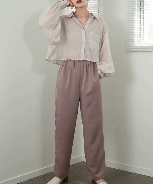 Amiur（エミレ）の「sheer cropped shirt（シャツ/ブラウス・レディース・グレイッシュベージュ/ホワイト/ブラック/ピンク・FREE）」の6枚目の写真