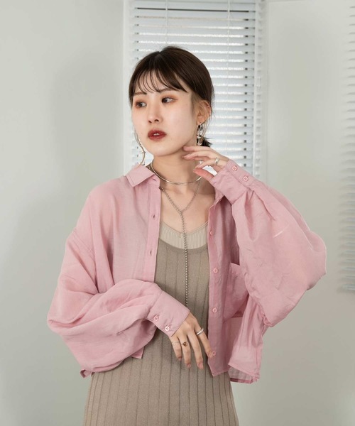 Amiur（エミレ）の「sheer cropped shirt（シャツ/ブラウス・レディース・グレイッシュベージュ/ホワイト/ブラック/ピンク・FREE）」の13枚目の写真