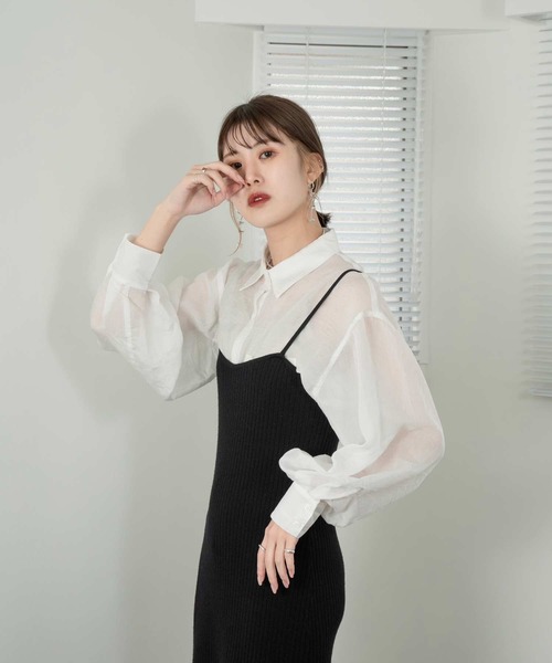 Amiur（エミレ）の「sheer cropped shirt（シャツ/ブラウス・レディース・グレイッシュベージュ/ホワイト/ブラック/ピンク・FREE）」の7枚目の写真