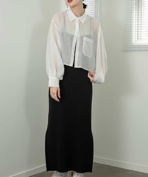 Amiur（エミレ）の「sheer cropped shirt（シャツ/ブラウス・レディース・グレイッシュベージュ/ホワイト/ブラック/ピンク・FREE）」の8枚目の写真