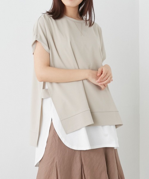 OMNES（オムネス）の「梨地サイドスリットセットフレンチスリーブプルオーバー（その他トップス・レディース・オレンジ/ホワイト/ブラック/ベージュ・FREE）」の4枚目の写真