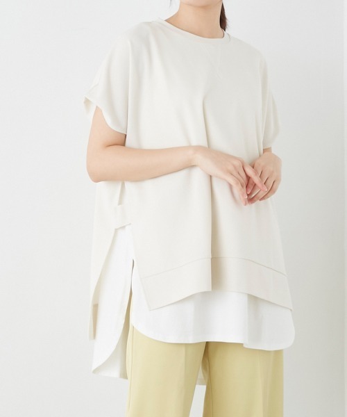 OMNES（オムネス）の「梨地サイドスリットセットフレンチスリーブプルオーバー（その他トップス・レディース・オレンジ/ホワイト/ブラック/ベージュ・FREE）」の2枚目の写真