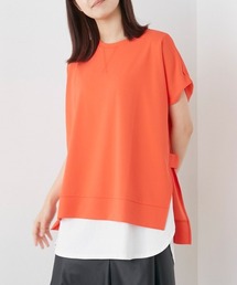 梨地サイドスリットセットフレンチスリーブプルオーバー