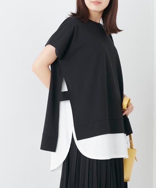 OMNES（オムネス）の「梨地サイドスリットセットフレンチスリーブプルオーバー（その他トップス・レディース・オレンジ/ホワイト/ブラック/ベージュ・FREE）」の3枚目の写真